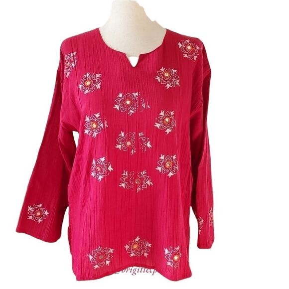 P . T . Red 100% Cotton ¾ Sleeves Top - Picture 9 of 12